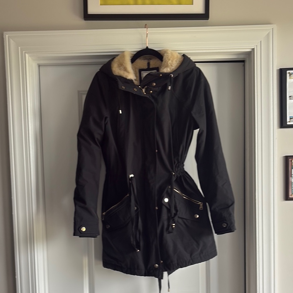 Black Hooded Women's Parka Coat